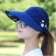 Mujer Floral Wide Brim Plain Visor Outdoor Summer Sun Cap Sport Beach Tennis Hat  eb-84247986